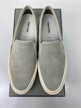 Tom Ford Light Gray Suede Slip-On Sneakers